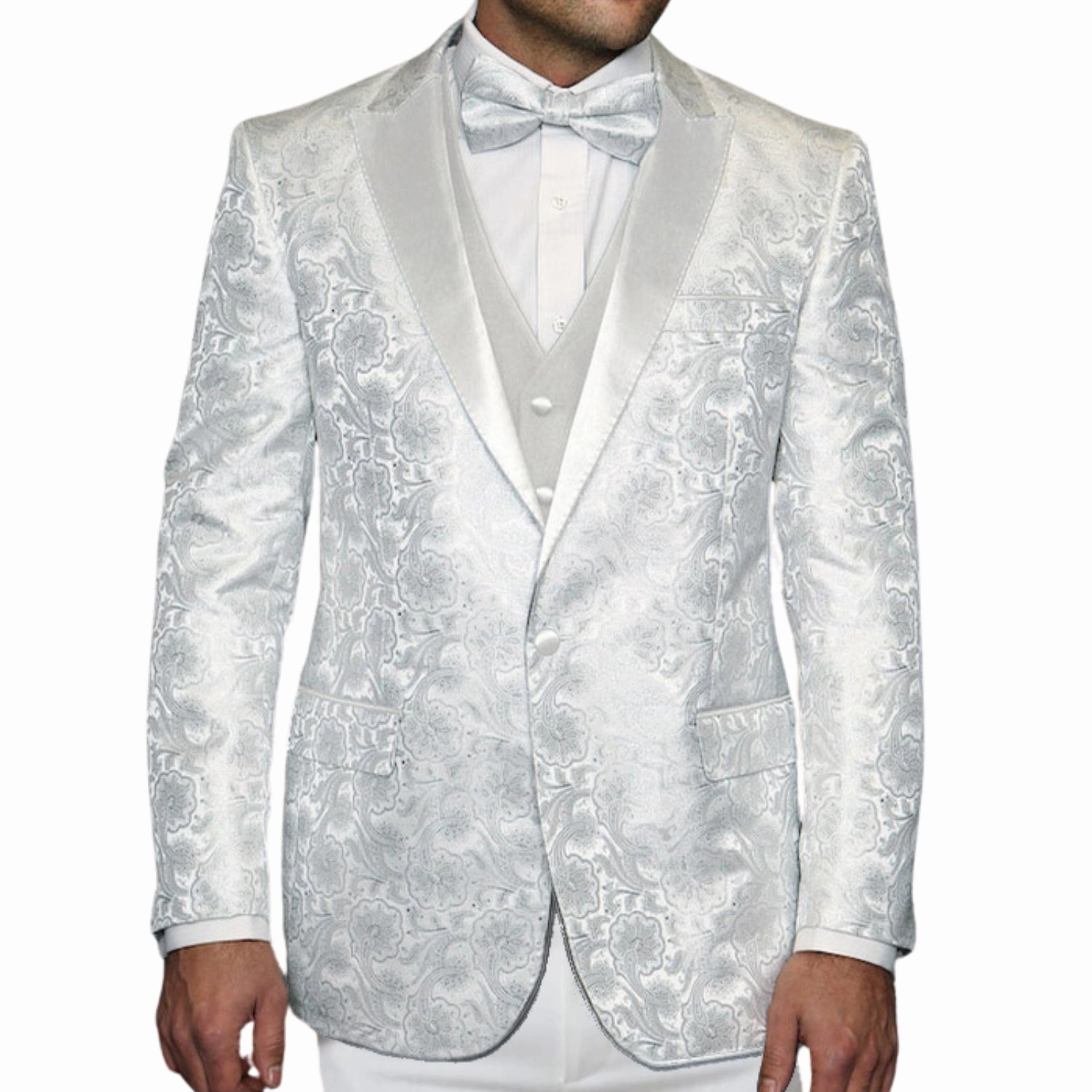 Mirthmere Collection: 3-Piece White Tuxedo with Matching Bow Tie