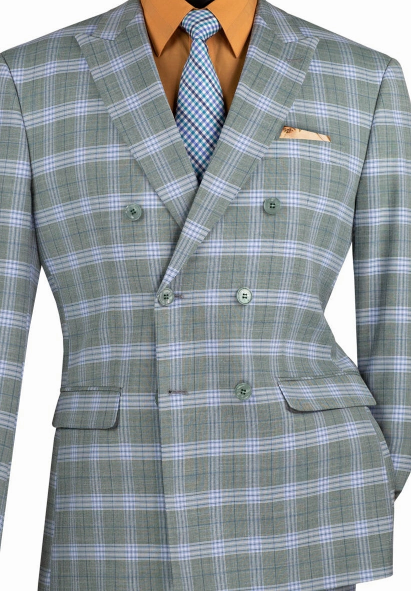 Miwega Collection: Sea Grass Windowpane 2-Piece Slim Fit Double Breasted Suit