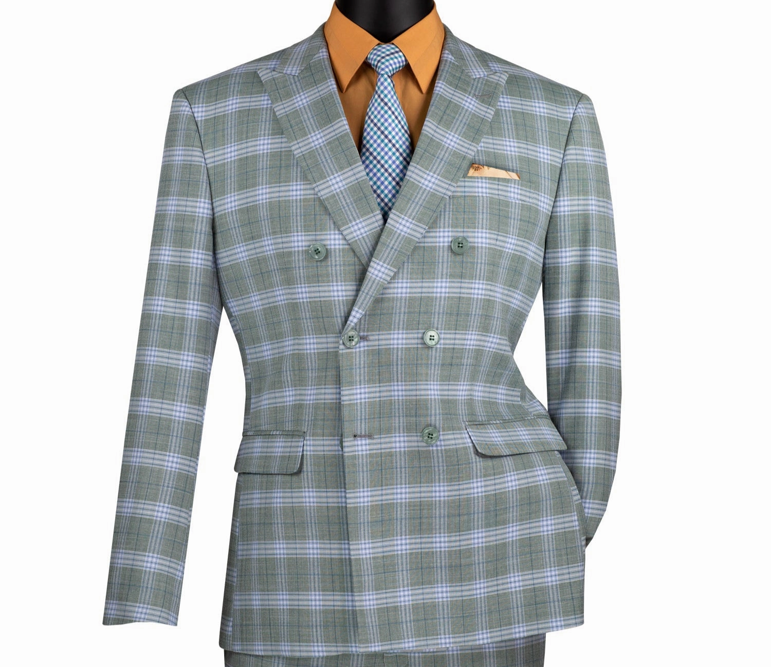 Miwega Collection: Sea Grass Windowpane 2-Piece Slim Fit Double Breasted Suit