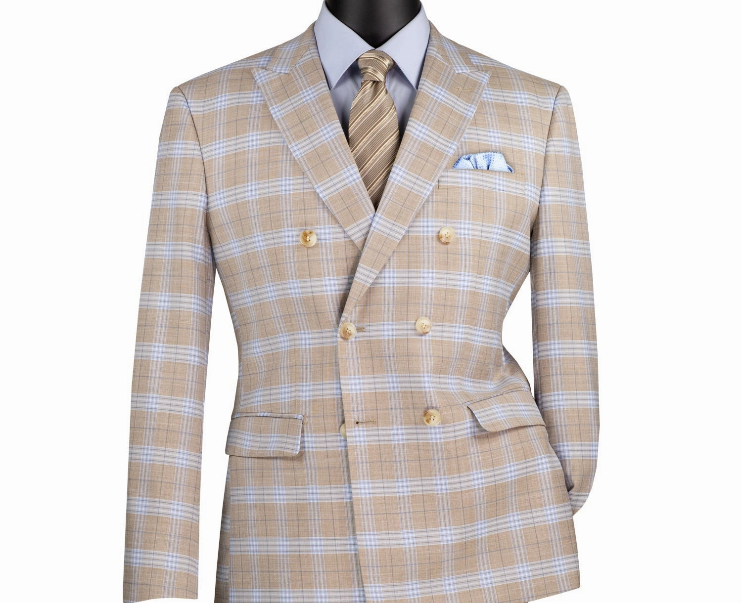 Miwega Collection: Tan Windowpane 2-Piece Slim Fit Double Breasted Suit