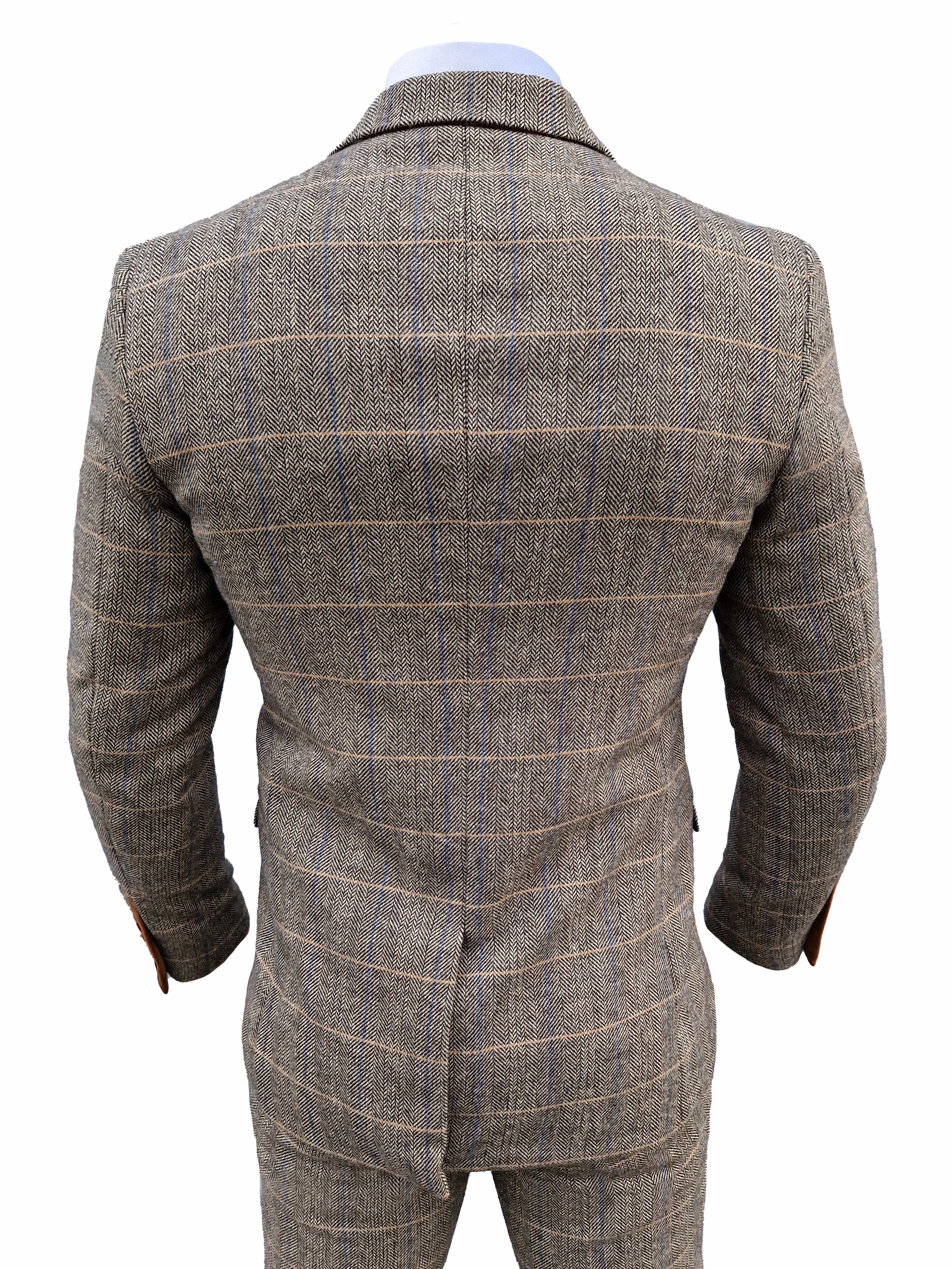 Mix and match - 3-piece Men's Suit Herringbone Brown/Cream