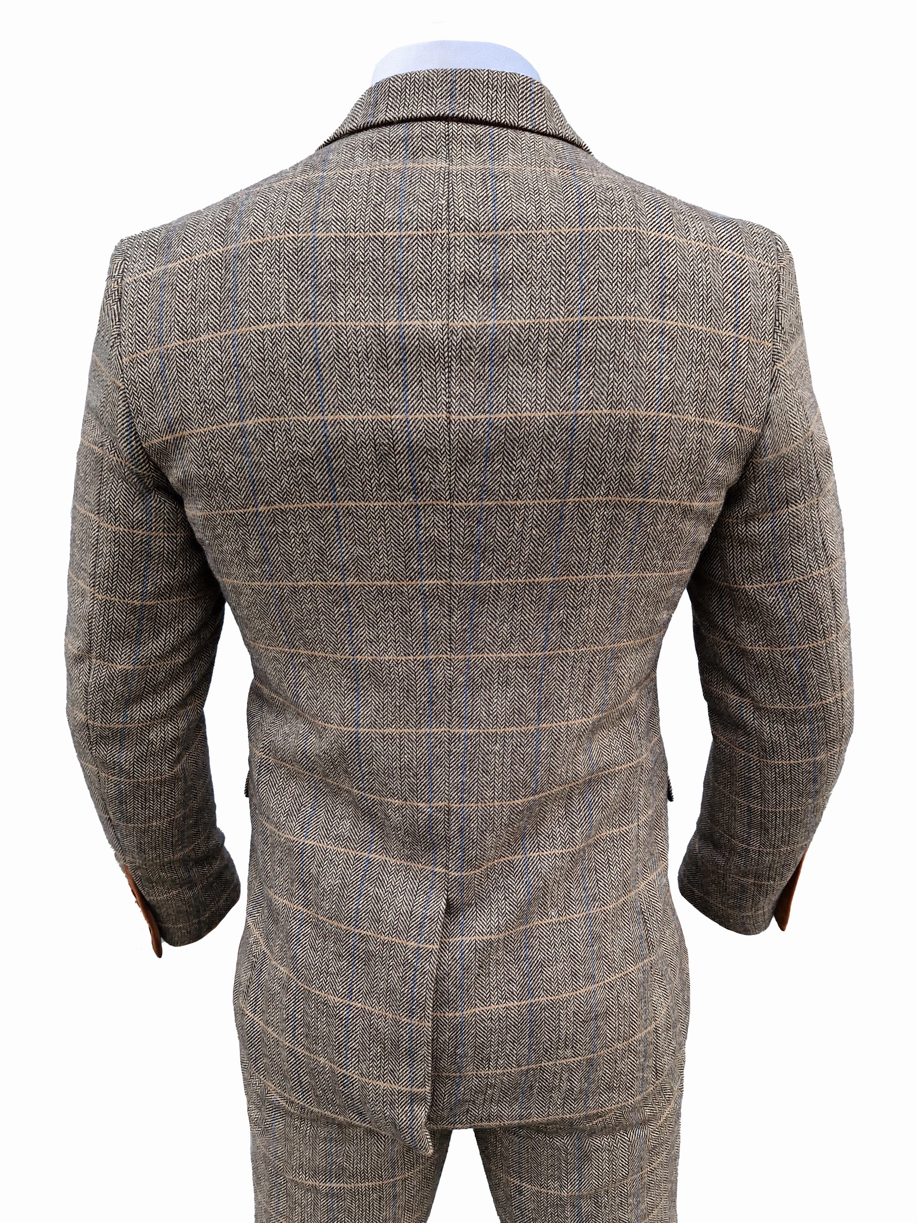 Mix and match - 3-piece Men's Suit Herringbone Brown/Cream