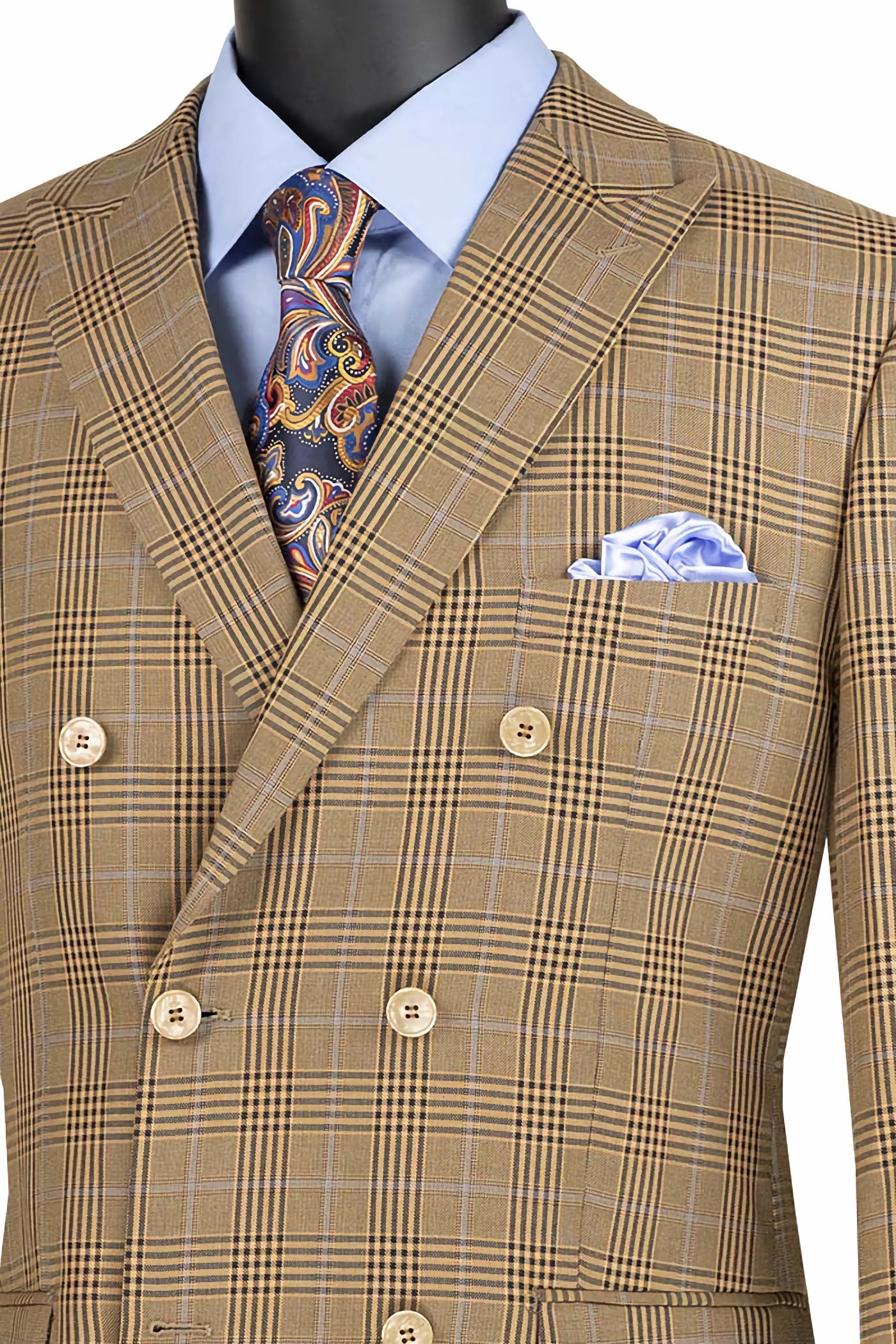 Mocha Double Breasted 2 Piece Suit Regular Fit Tone on Tone Windowpane