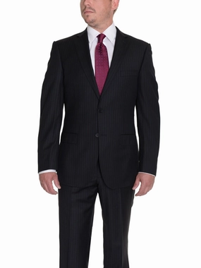 Modern Fit Black Pinstriped Two Button Wool Suit (42L 36W)