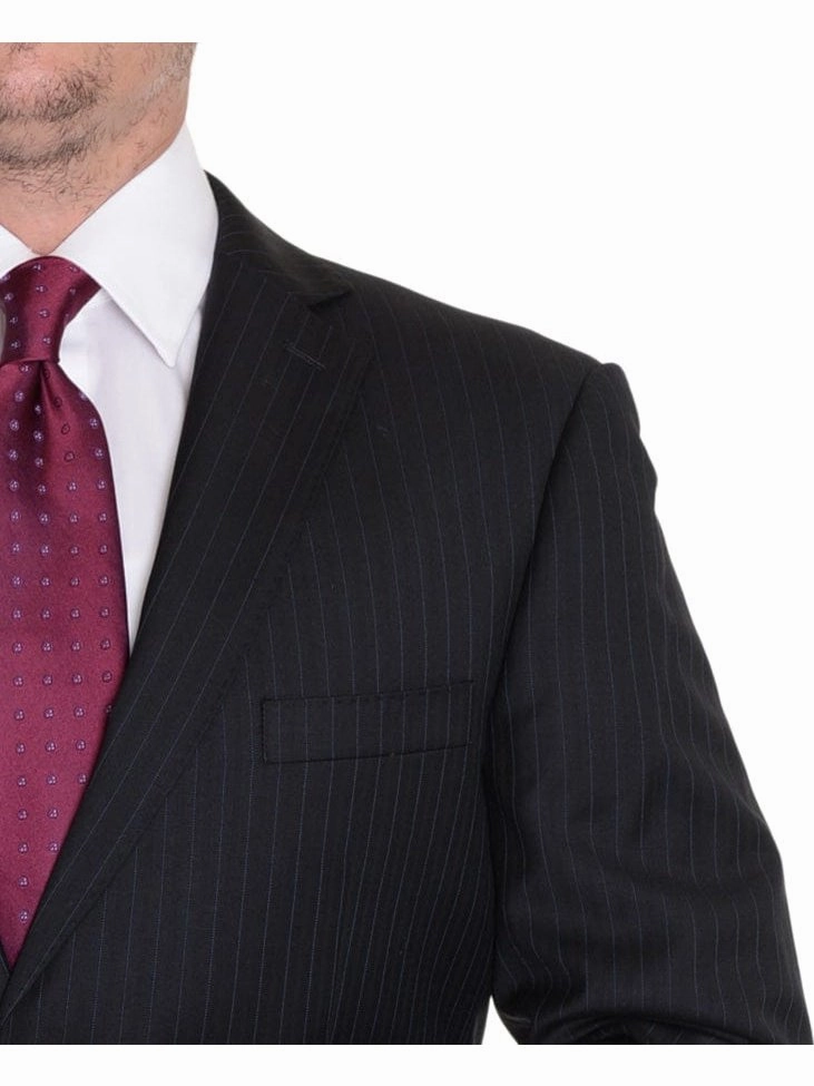 Modern Fit Black Pinstriped Two Button Wool Suit (42L 36W)