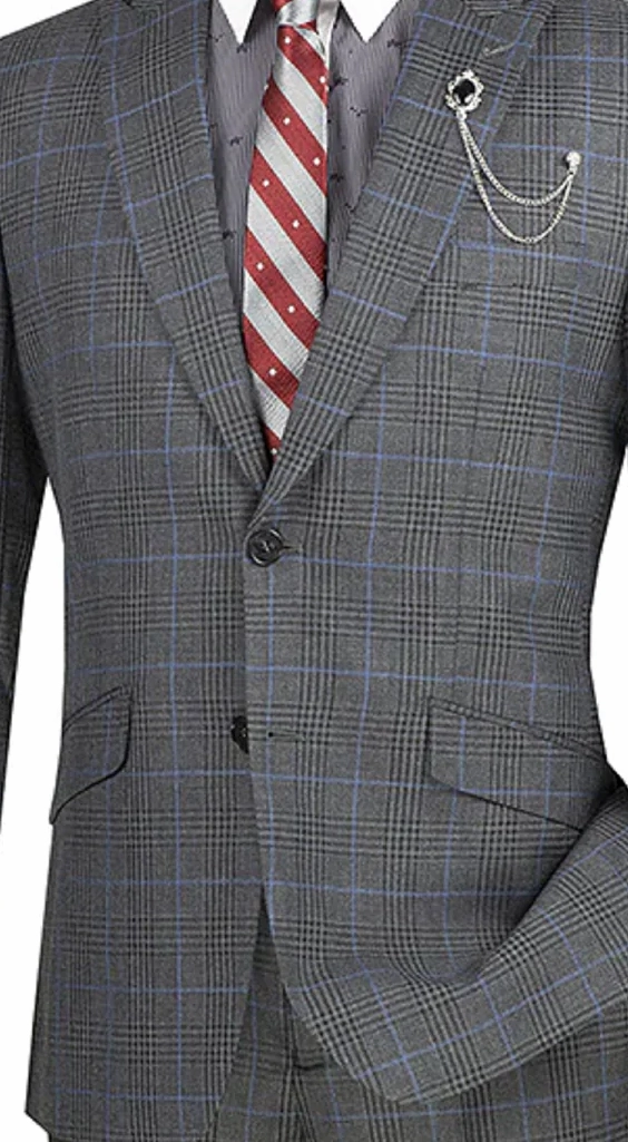 Moderno Collection: Charcoal 2 Piece Glen Plaid Single Breasted Slim Fit Suit