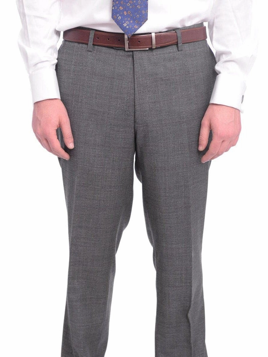 Napoli Classic Fit Gray With Blue & Purple Glen Plaid Half Canvassed Wool Suit