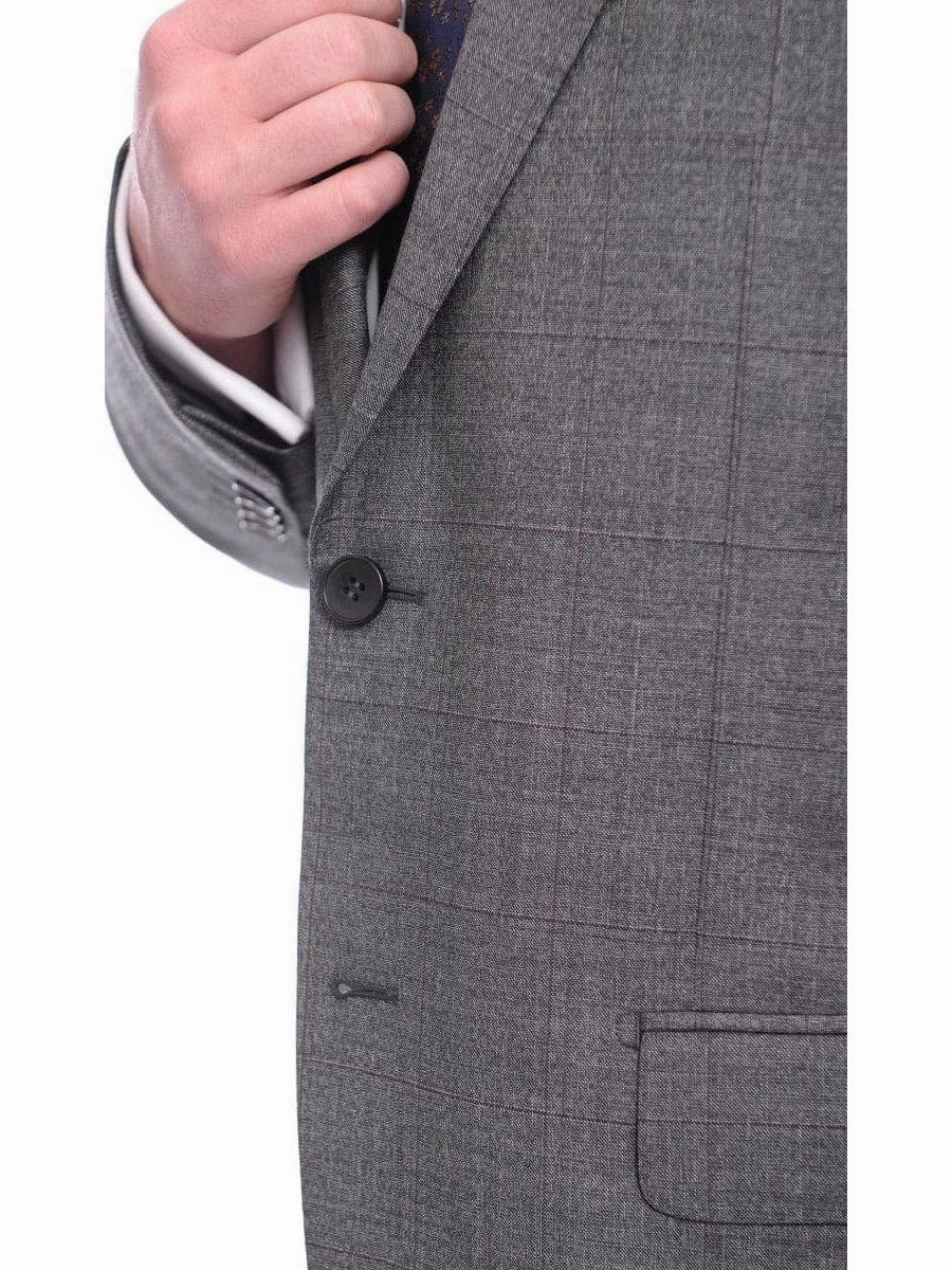 Napoli Classic Fit Gray With Blue & Purple Glen Plaid Half Canvassed Wool Suit
