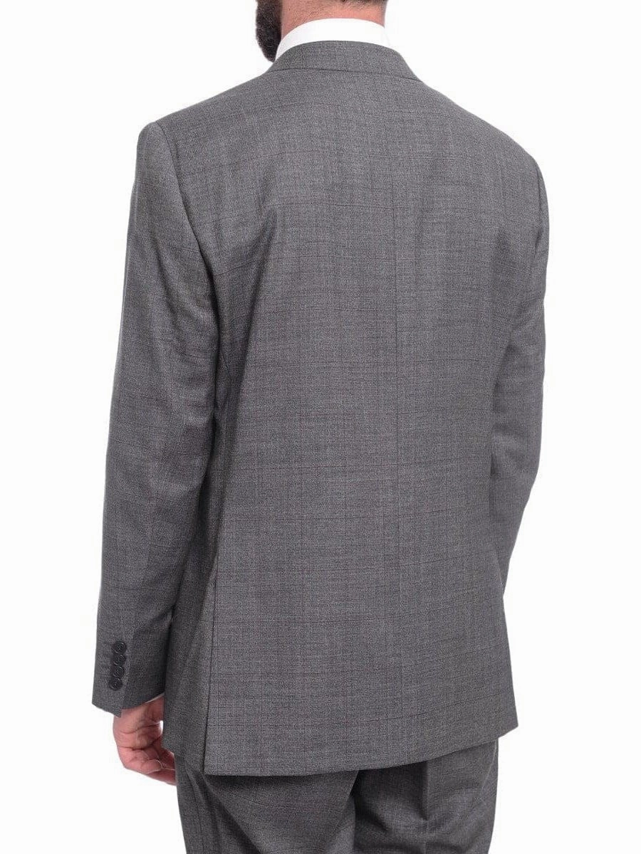 Napoli Classic Fit Gray With Blue & Purple Glen Plaid Half Canvassed Wool Suit