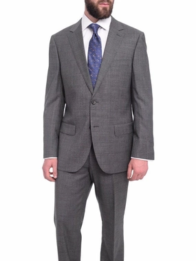 Napoli Classic Fit Gray With Blue & Purple Glen Plaid Half Canvassed Wool Suit