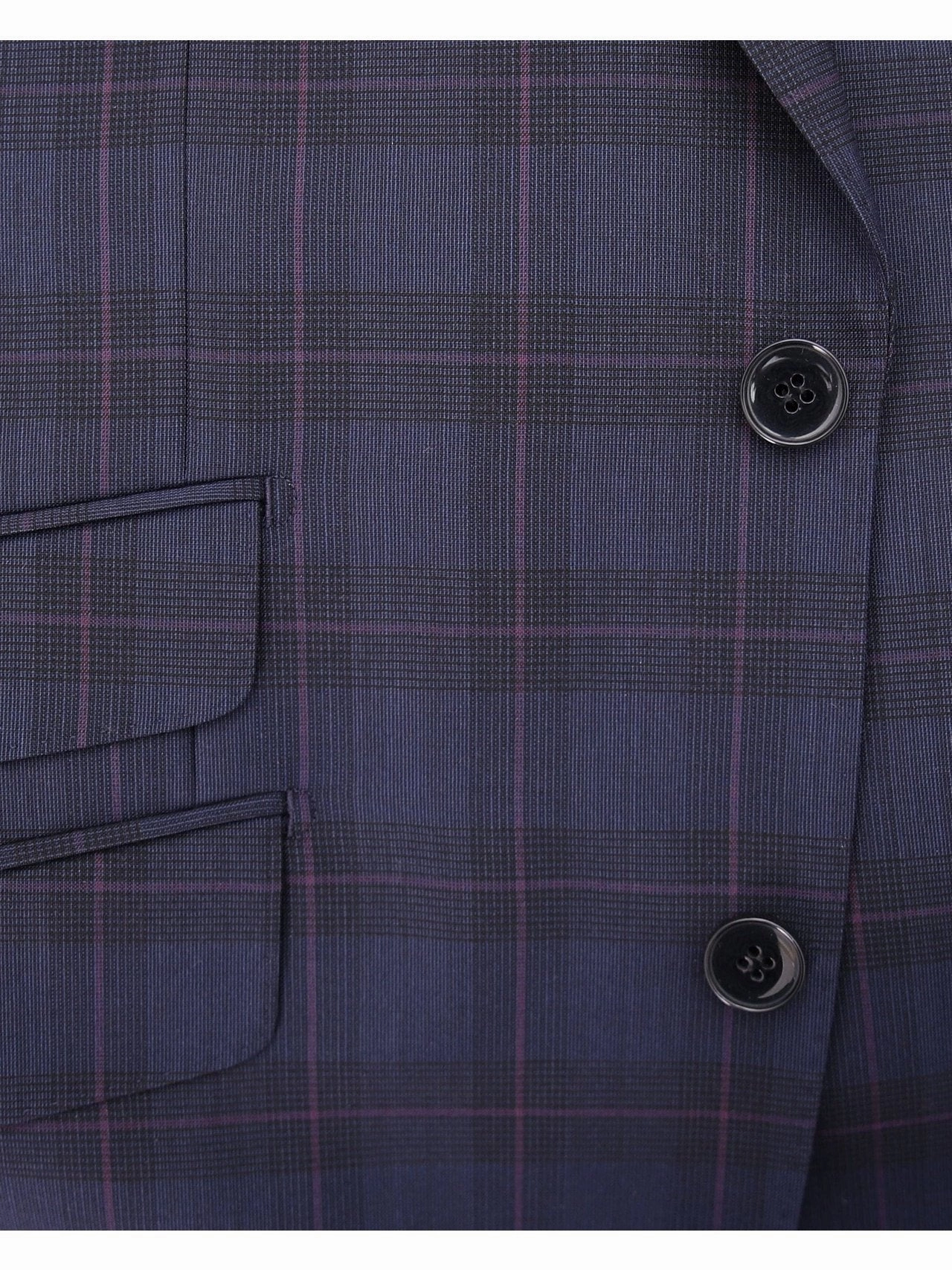 Napoli Mens Navy & Purple Plaid 100% Wool Slim Fit Suit With Peak Lapels
