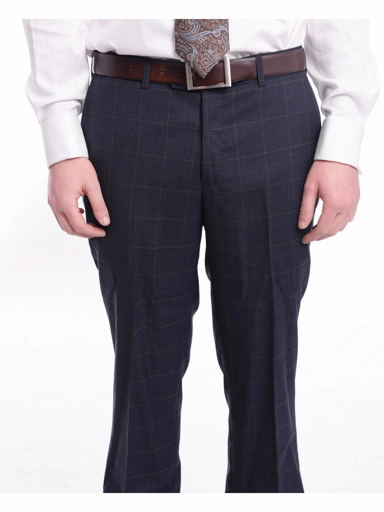Napoli Slim Fit Blue Plaid with Brown Overcheck Half Canvassed Wool Suit