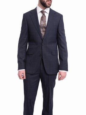 Napoli Slim Fit Blue Plaid with Brown Overcheck Half Canvassed Wool Suit