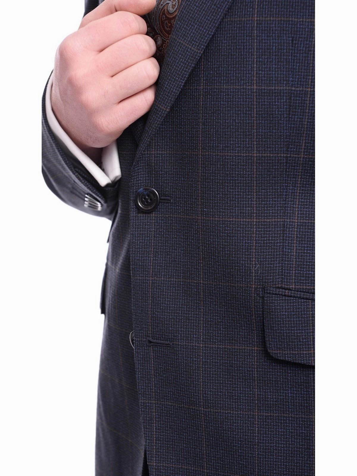 Napoli Slim Fit Blue Plaid with Brown Overcheck Half Canvassed Wool Suit