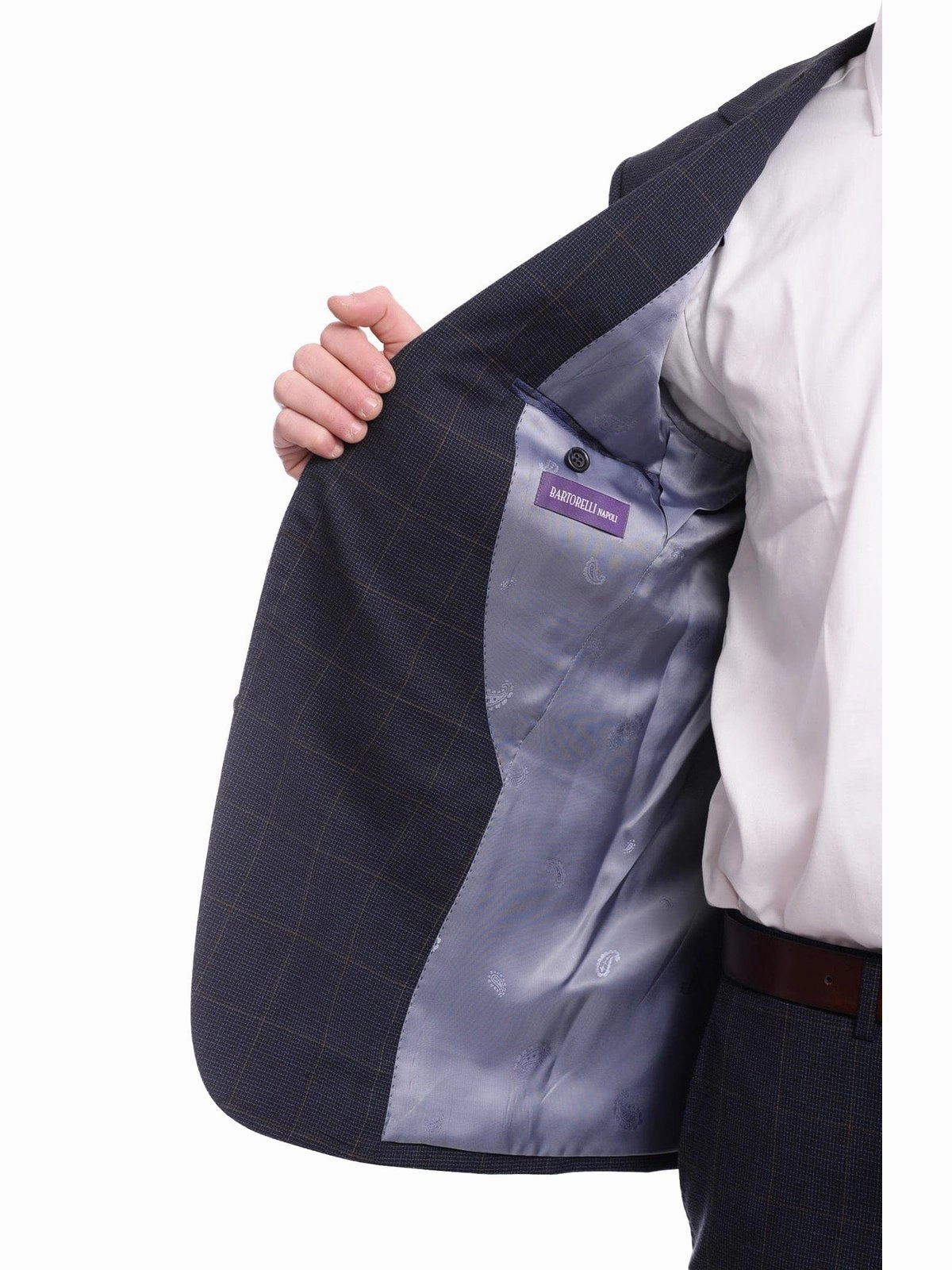 Napoli Slim Fit Blue Plaid with Brown Overcheck Half Canvassed Wool Suit