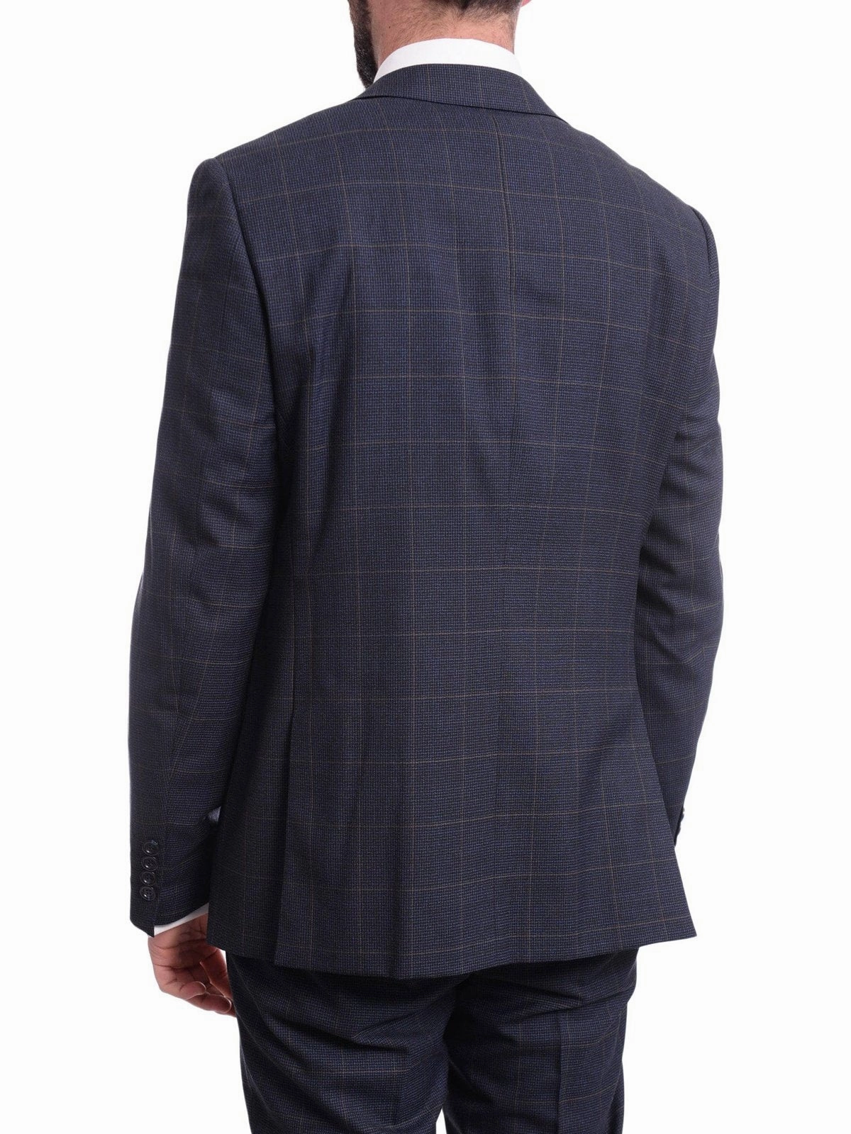 Napoli Slim Fit Blue Plaid with Brown Overcheck Half Canvassed Wool Suit