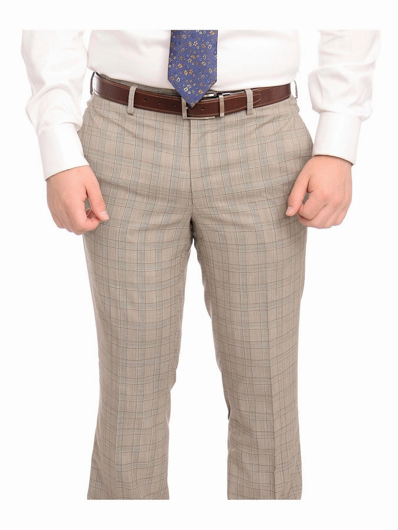 Napoli Slim Fit Light Brown Glen Plaid Half Canvassed Marzotto Wool Suit