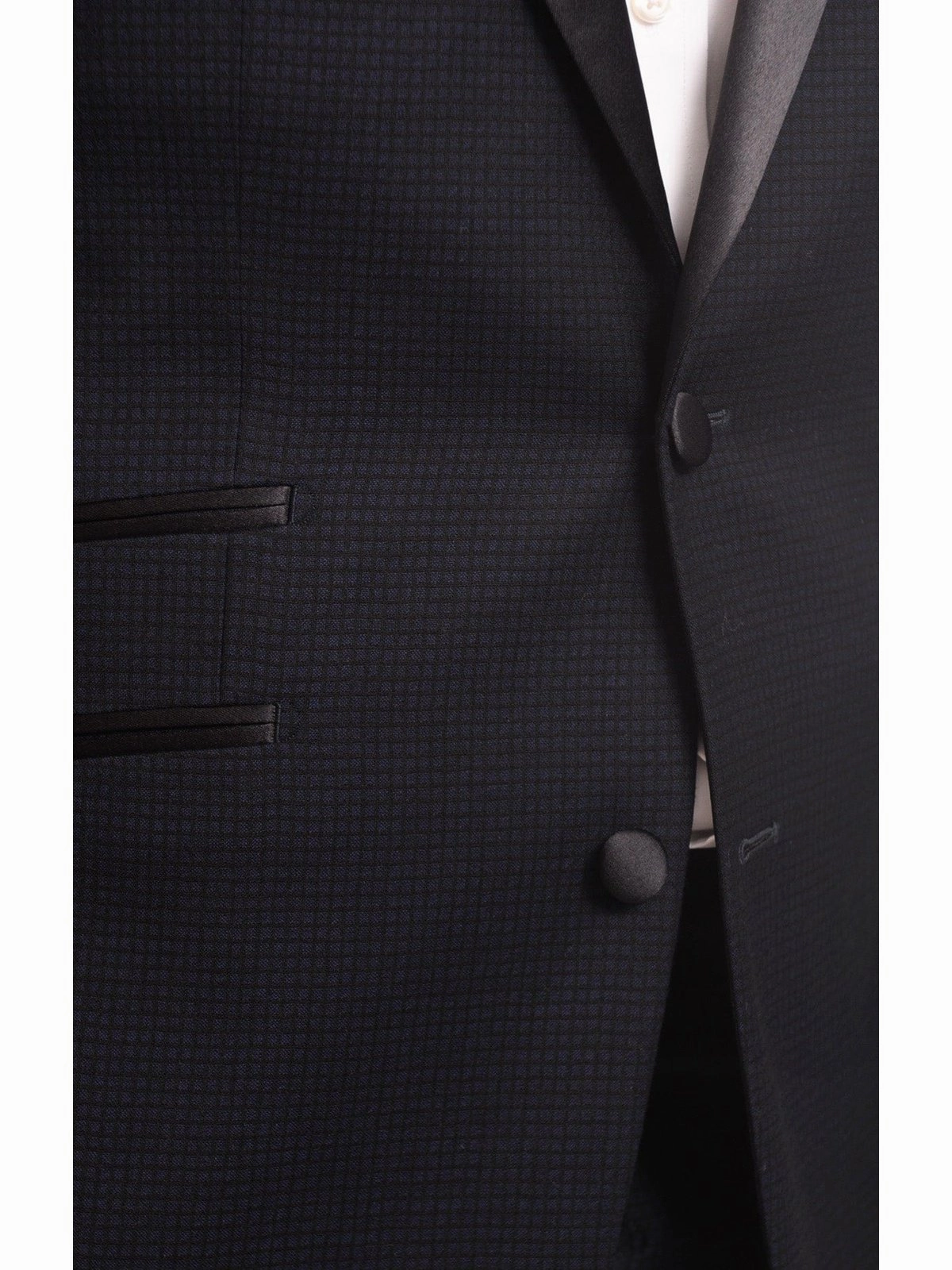Napoli Slim Fit Navy Blue Check Two Button Wool Tuxedo Suit