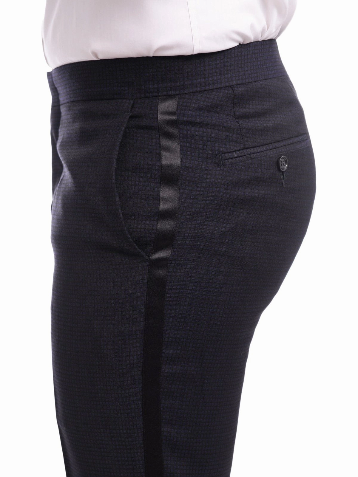 Napoli Slim Fit Navy Blue Check Two Button Wool Tuxedo Suit