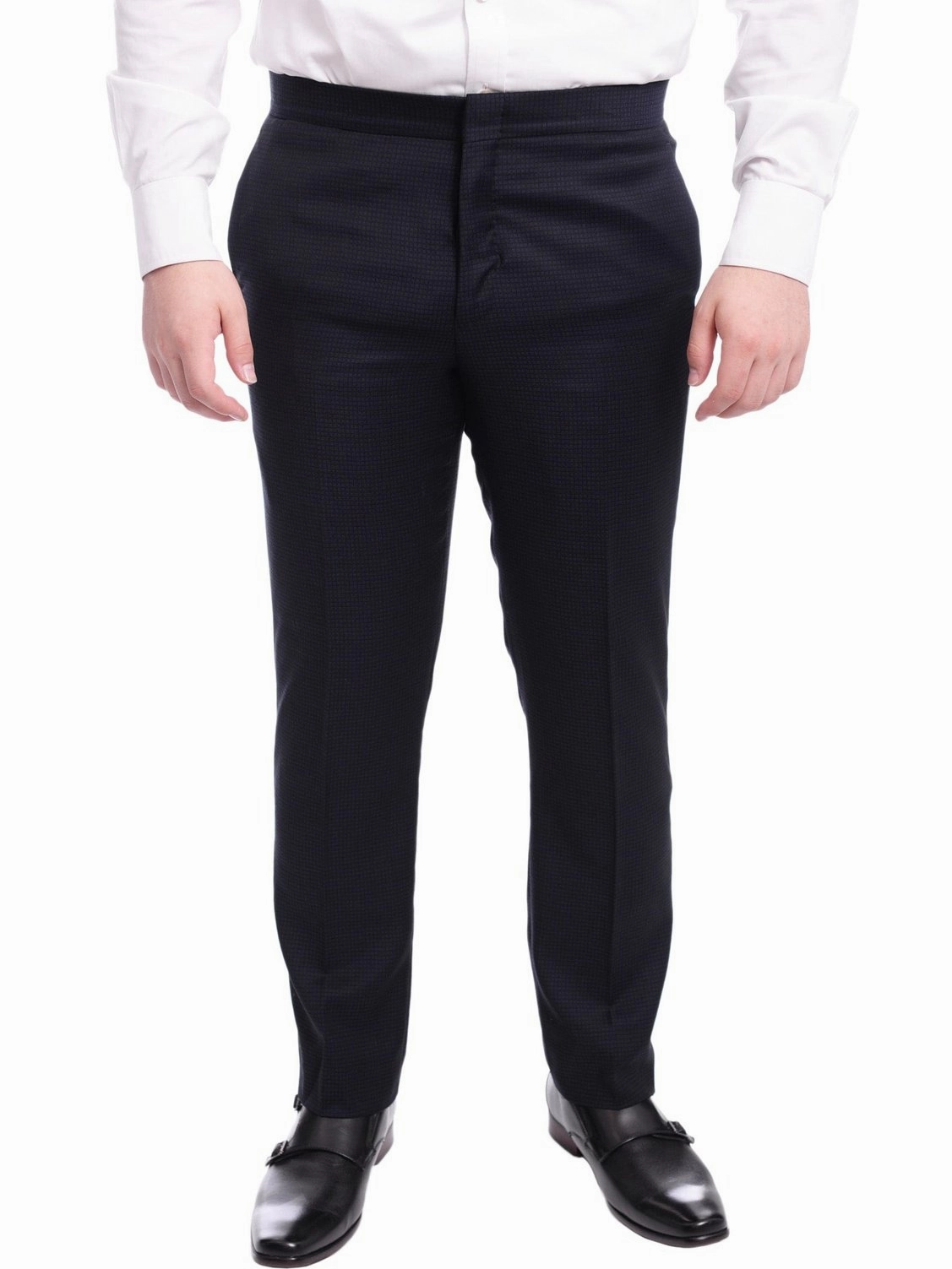 Napoli Slim Fit Navy Blue Check Two Button Wool Tuxedo Suit