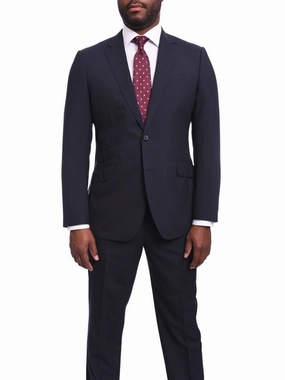 Napoli Slim Fit Navy Blue Tonal Check Half Canvassed Marzotto Wool Suit