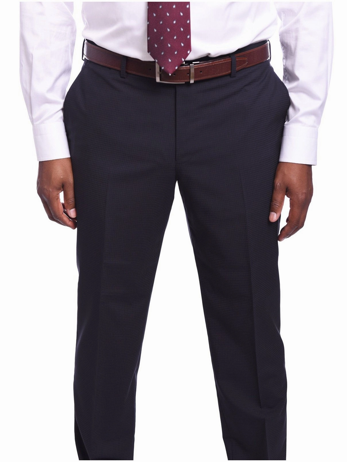 Napoli Slim Fit Navy Blue Tonal Check Half Canvassed Marzotto Wool Suit