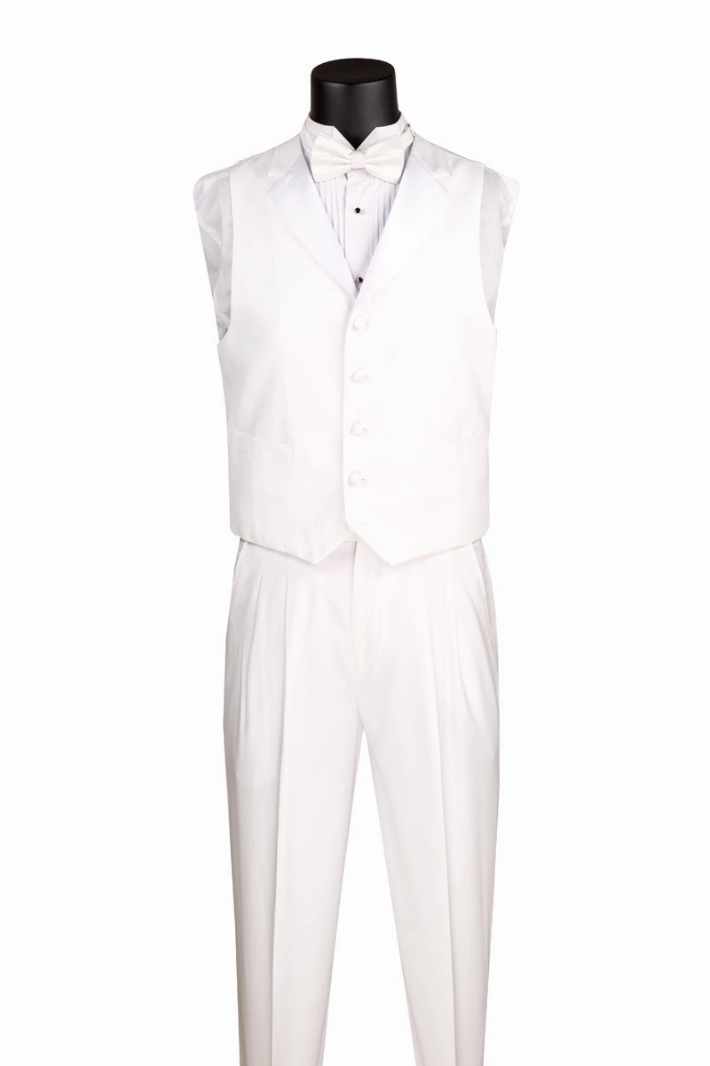 Nashira Collection: Regular Fit White Tuxedo with Tails – 3-Piece with Vest and Pleated Pants