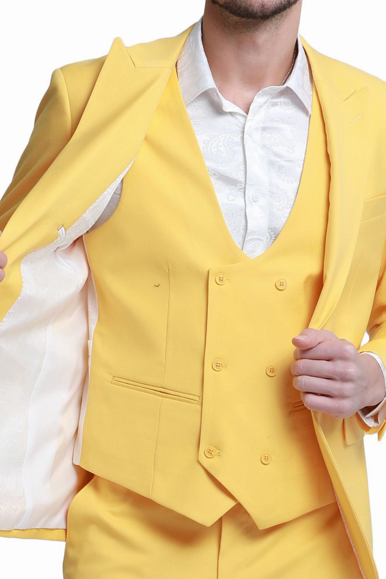 Noble Collection: Men's 3-Piece Slim Fit Solid Suit In Canary