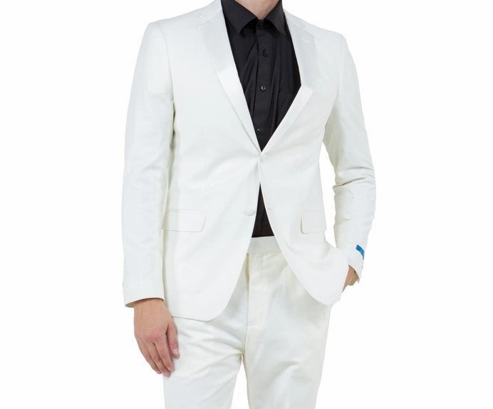 Obsidian Collection: Ivory Two-Piece Tuxedo with Satin Side Stripe Pants – Hybrid Fit