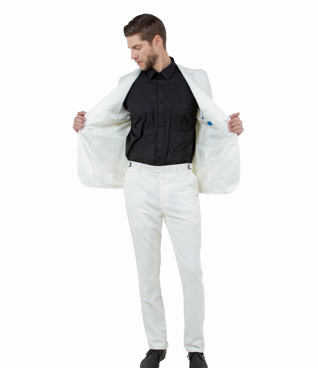 Obsidian Collection: Ivory Two-Piece Tuxedo with Satin Side Stripe Pants – Hybrid Fit