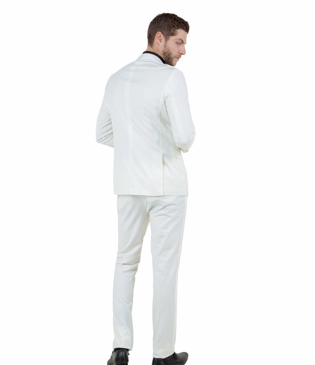 Obsidian Collection: Ivory Two-Piece Tuxedo with Satin Side Stripe Pants – Hybrid Fit