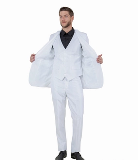 Odyssey Collection: Three-Piece Slim Fit Sharkskin Solid Suit in White