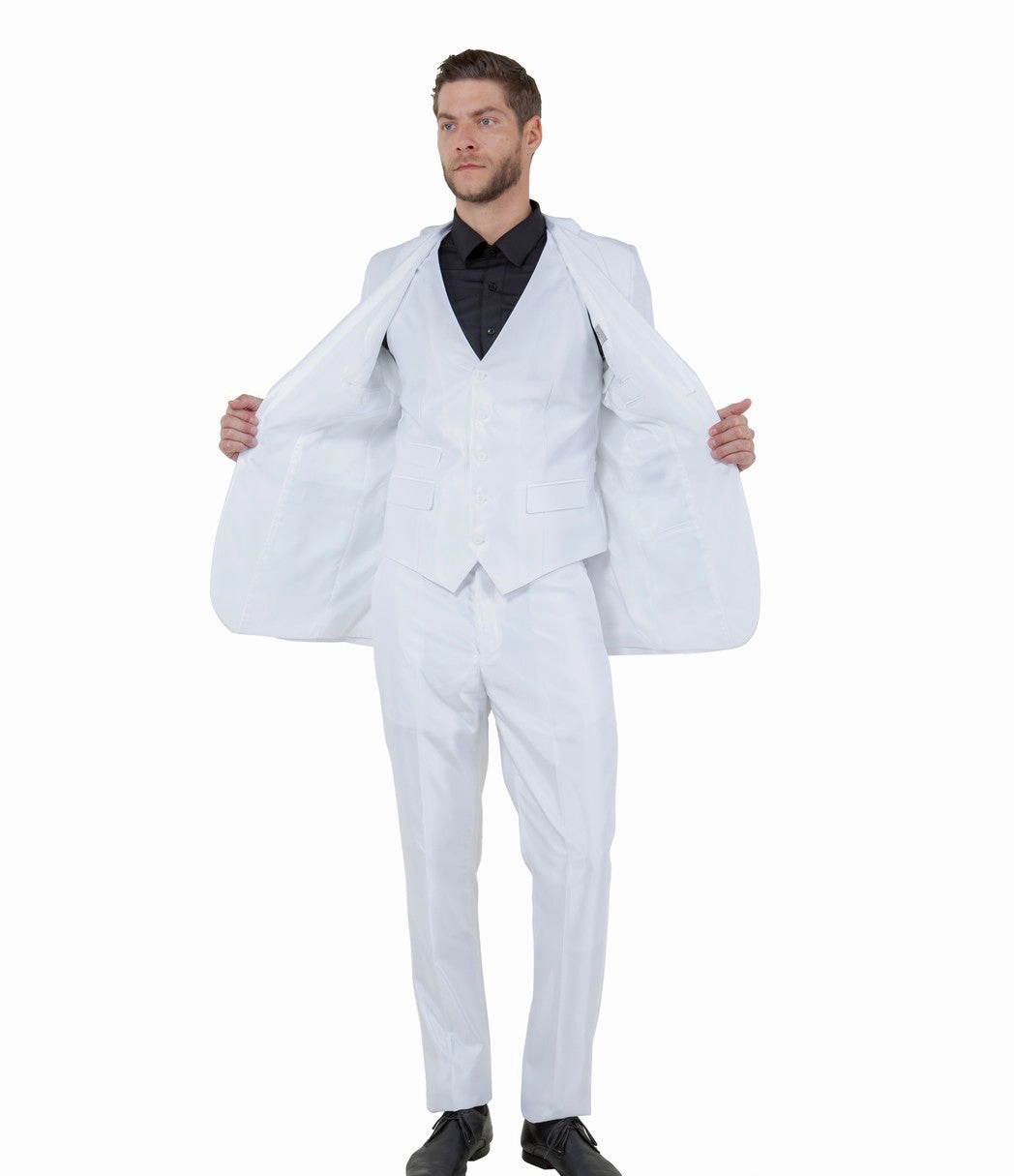 Odyssey Collection: Three-Piece Slim Fit Sharkskin Solid Suit in White
