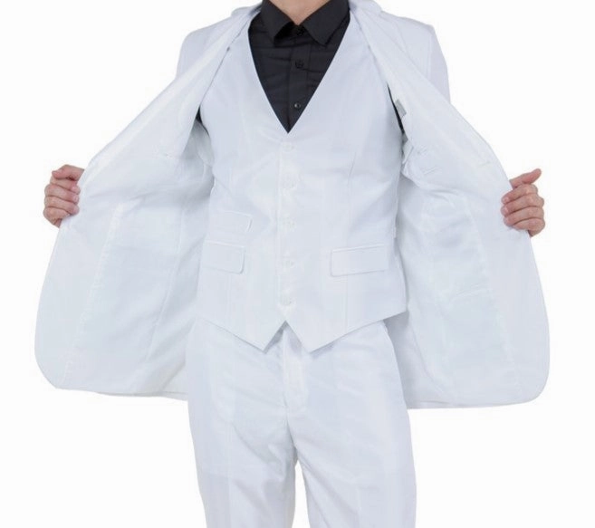 Odyssey Collection: Three-Piece Slim Fit Sharkskin Solid Suit in White