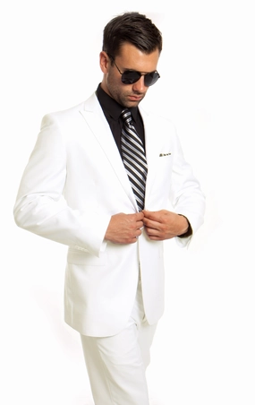 Off-White Solid 2-PC Slim Fit Performance Stretch Suits