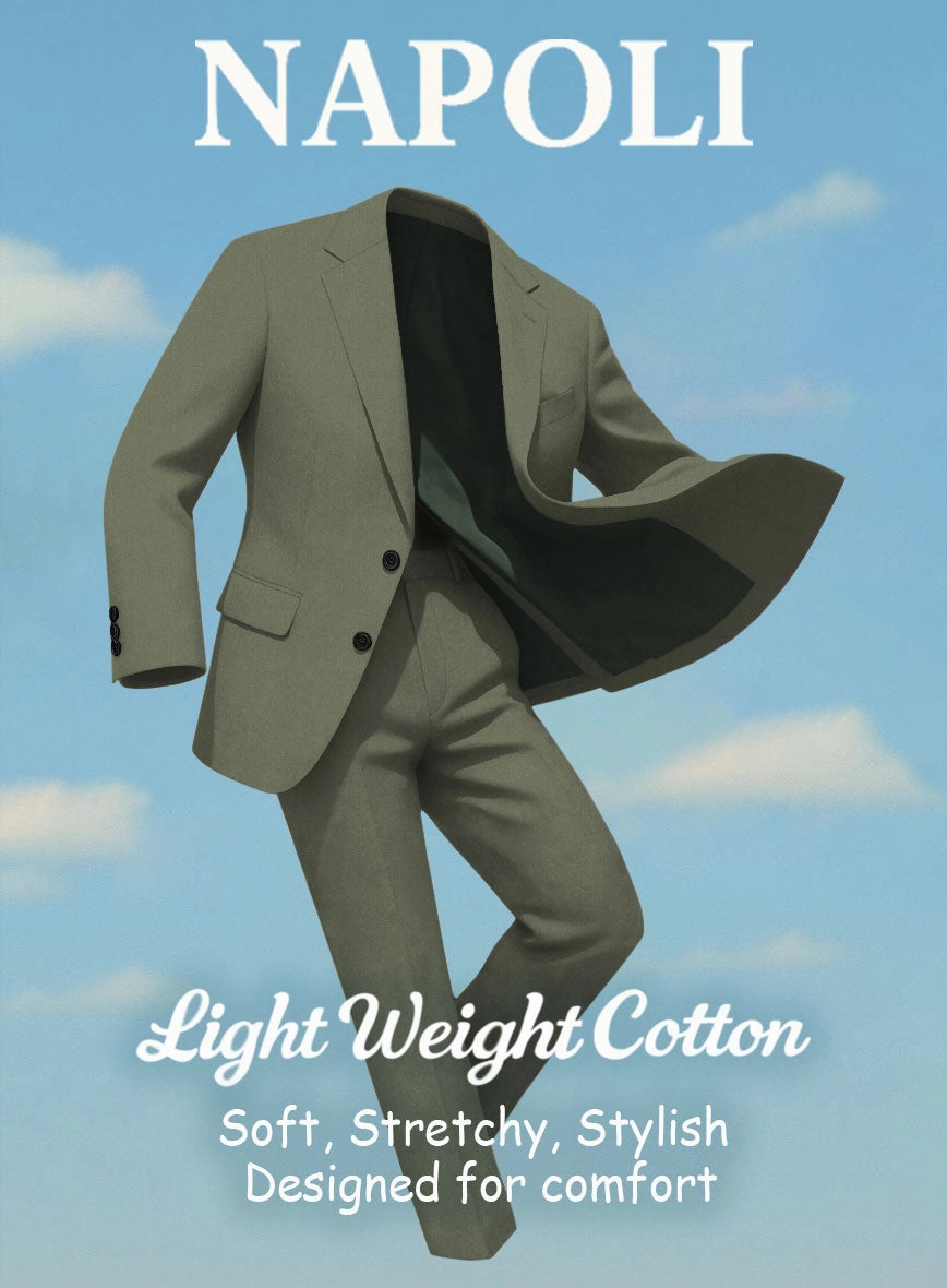 Olive Green Napoli Stretch Light Weight Cotton Suit