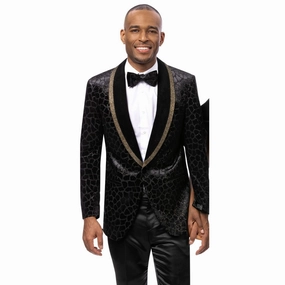 Opulent Black and Gold Velvet Blazer with Modern Fit