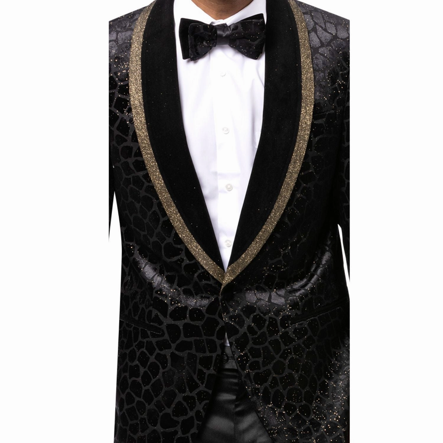 Opulent Black and Gold Velvet Blazer with Modern Fit
