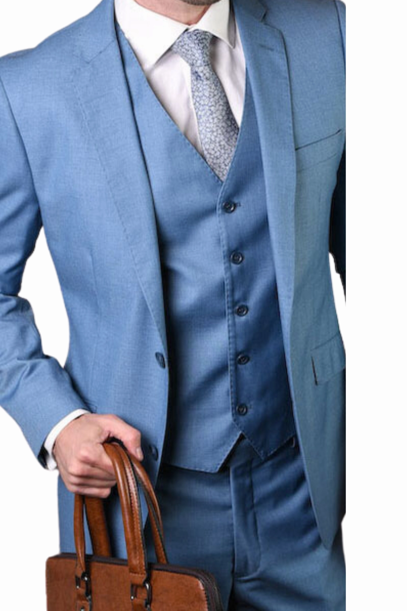 Pan Prestige Collection: 3PC Modern Fit Solid Color Suit With Super 150's Italian Wool In Steel Blue