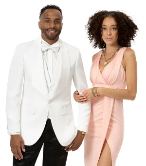 Pavo Collection: White Tone on Tone Design Fashion Blazer & Vest -Soprano