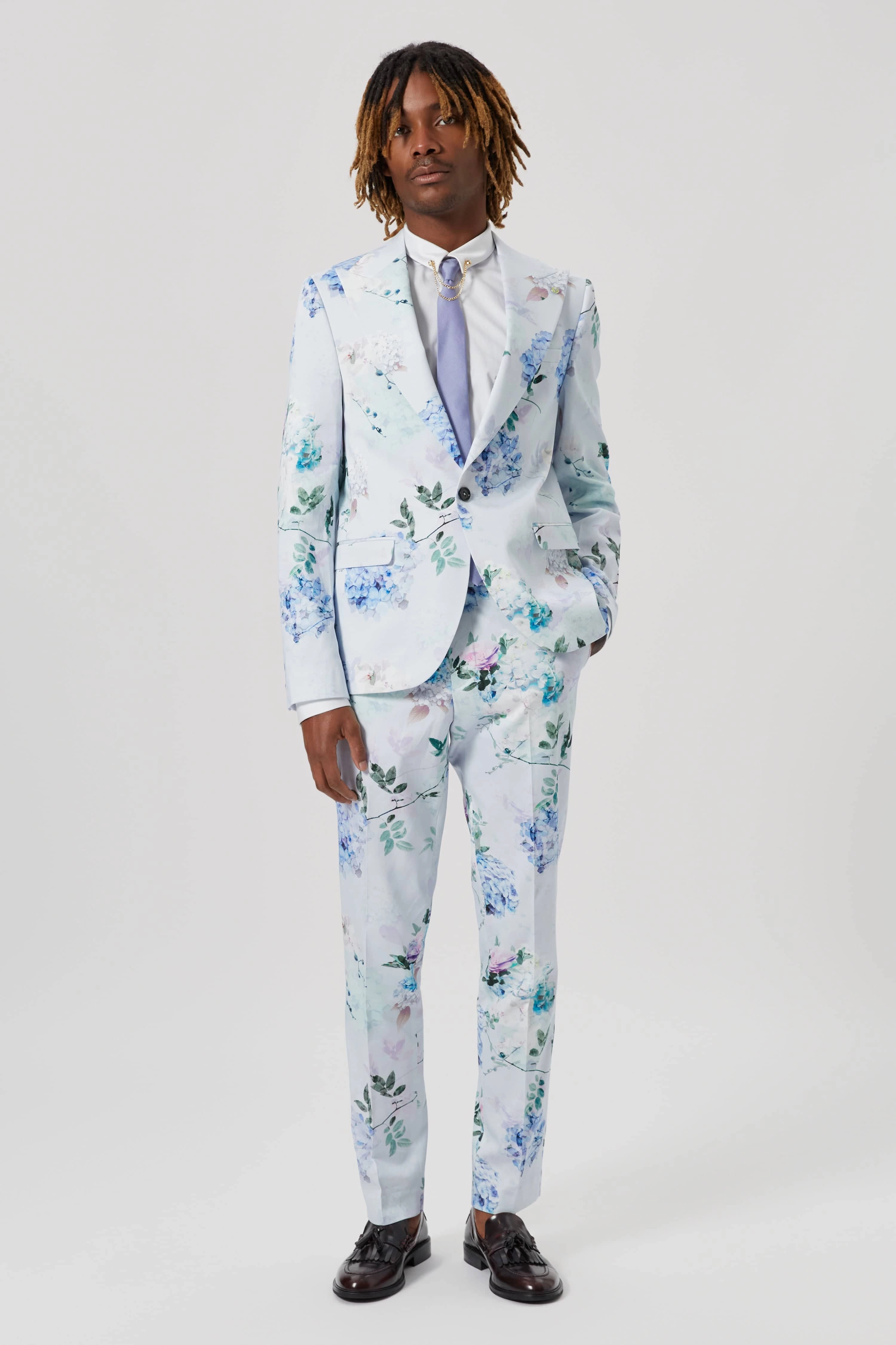 Pickhurst Skinny Fit Blue Floral Cotton Suit