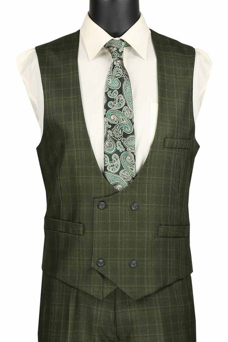 Procyon Collection: Olive Glen Plaid Single-Breasted Classic Fit 3-Piece Suit