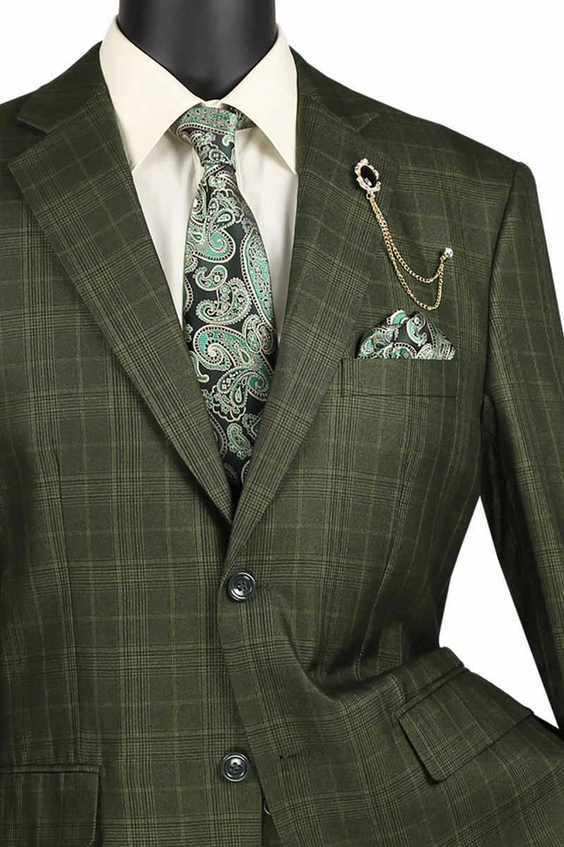 Procyon Collection: Olive Glen Plaid Single-Breasted Classic Fit 3-Piece Suit