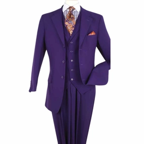 Purple Three Piece Regular Fit Fashion Suit - FINAL SALE 64R - 60 Waist