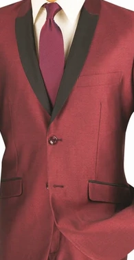 Pushkin Collection: Maroon 2 Piece Sharkskin Single Breasted Slim Fit Suit