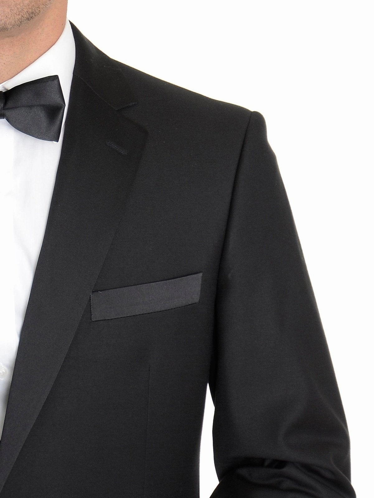 Raphael Classic Fit Solid Black Tuxedo Suit With Satin Stripe On Pant