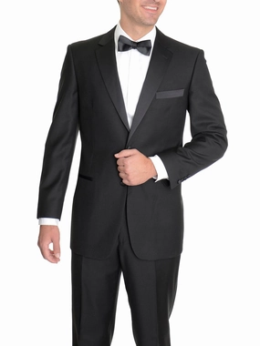 Raphael Classic Fit Solid Black Tuxedo Suit With Satin Stripe On Pant