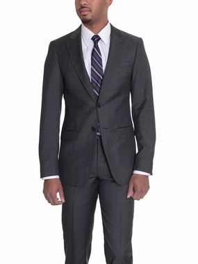 Raphael Mens Charcoal Gray Slim Fit 2 Piece Suit With Peak Lapels