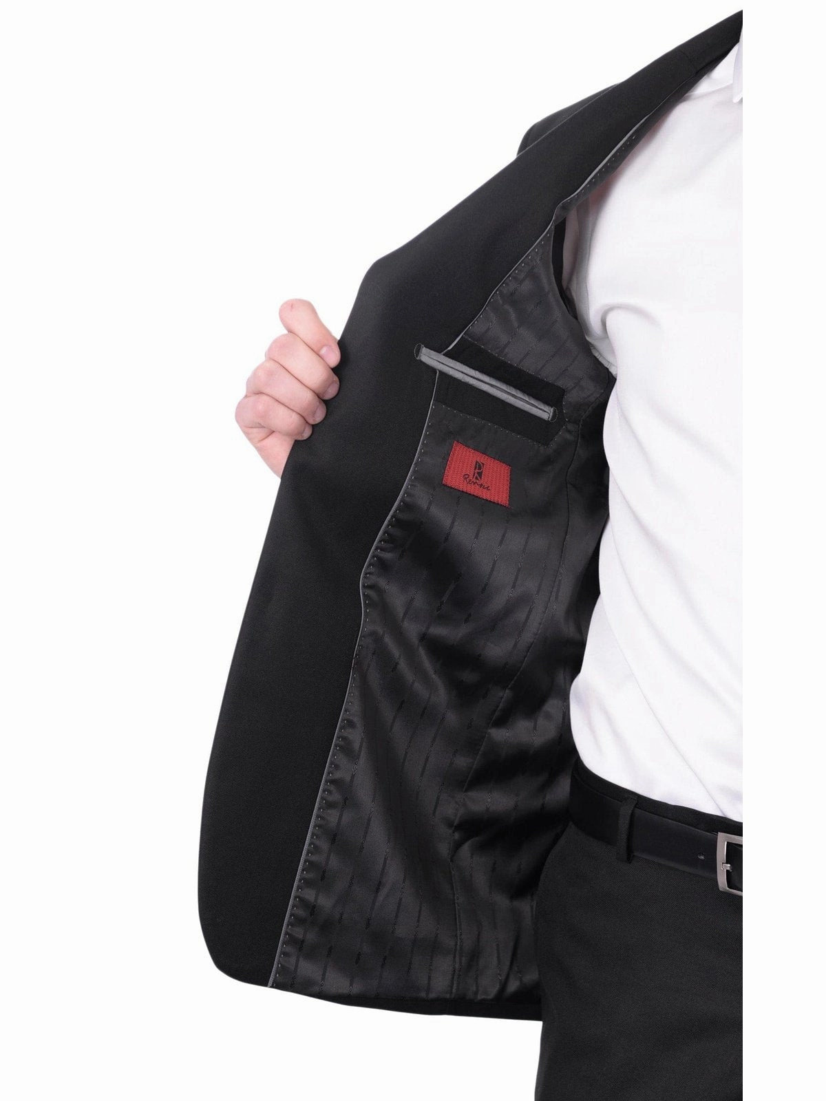 Raphael Mens Solid Black Slim Fit 2 Button Suit