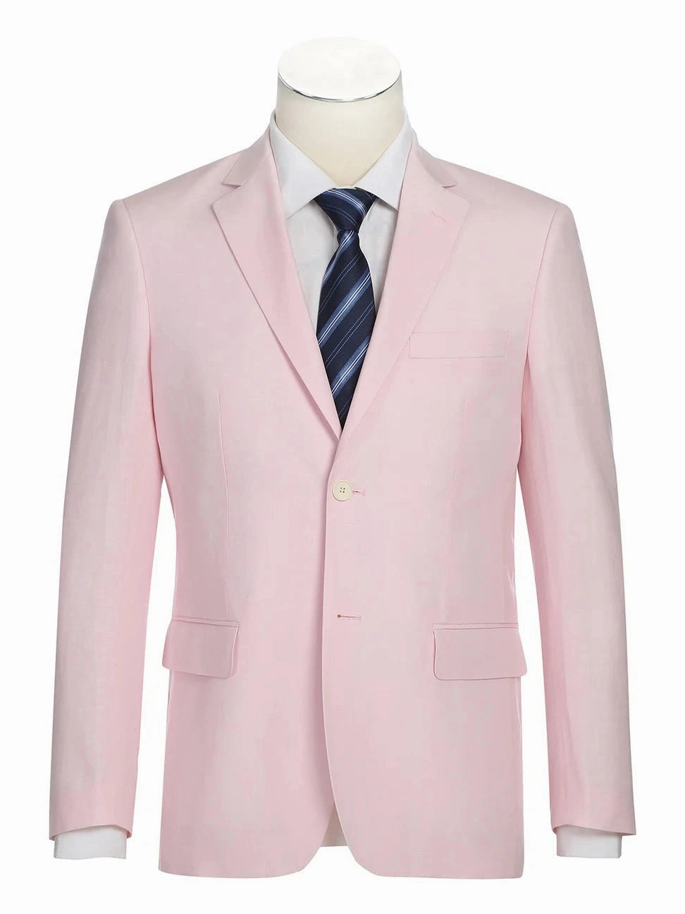 Raphael Mens Solid Light Pink Slim Fit Linen Blend 2 Piece Suit